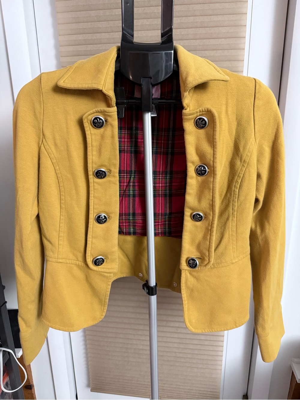 VTG Y2K Academia Mustard Yellow Military-Style Cropped blazer Nautical Cadet M